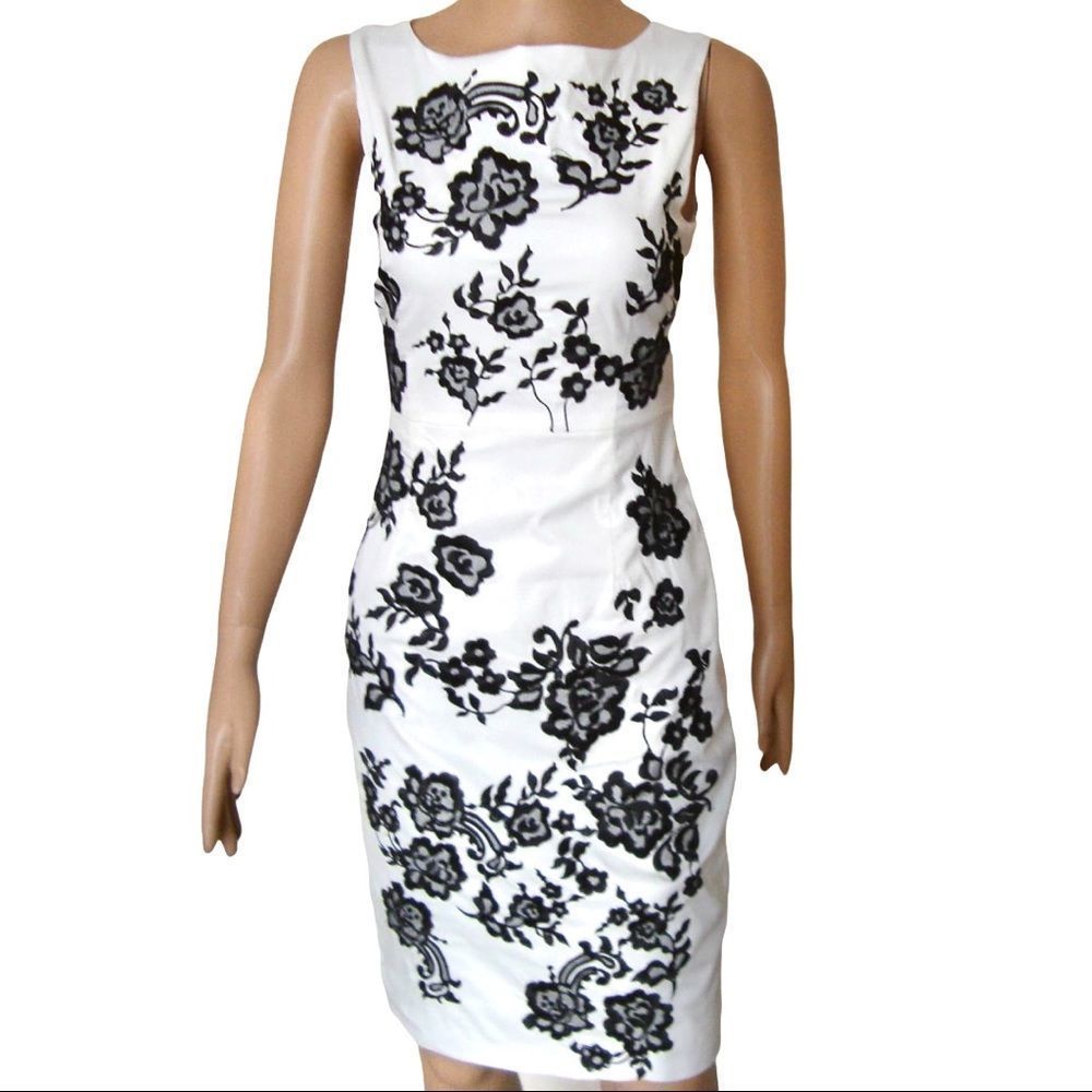 NWT Coast UK White and Black Floral Sheath Dress UK 8/ US 4